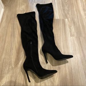 Suede black thigh high stiletto boots